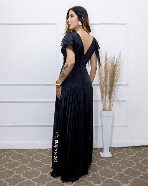 VESTIDO DE MANGUINHA SAIA PLISSADA
